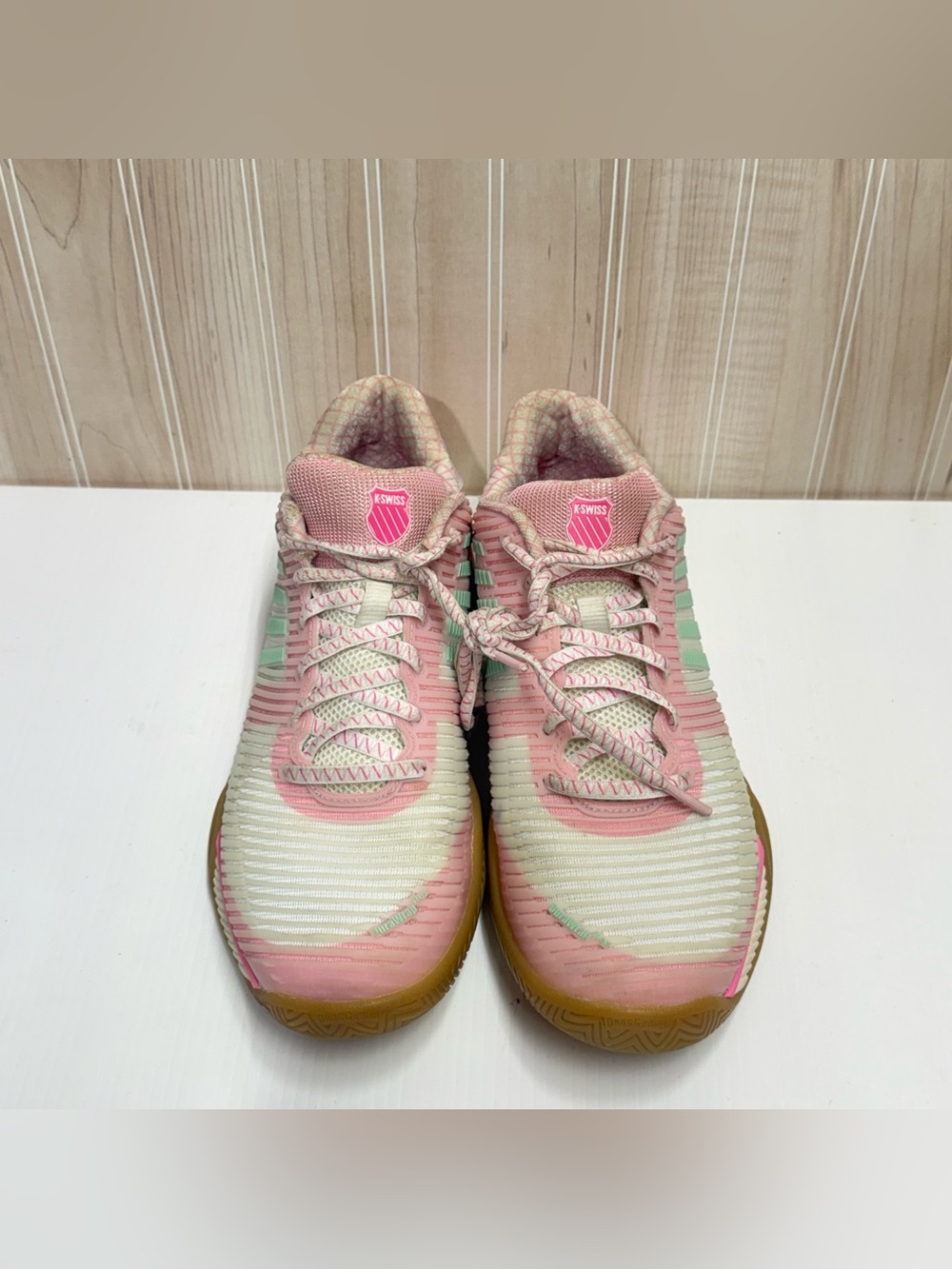 K-Swiss Pink and Mint Low-Top Athletic Sneakers